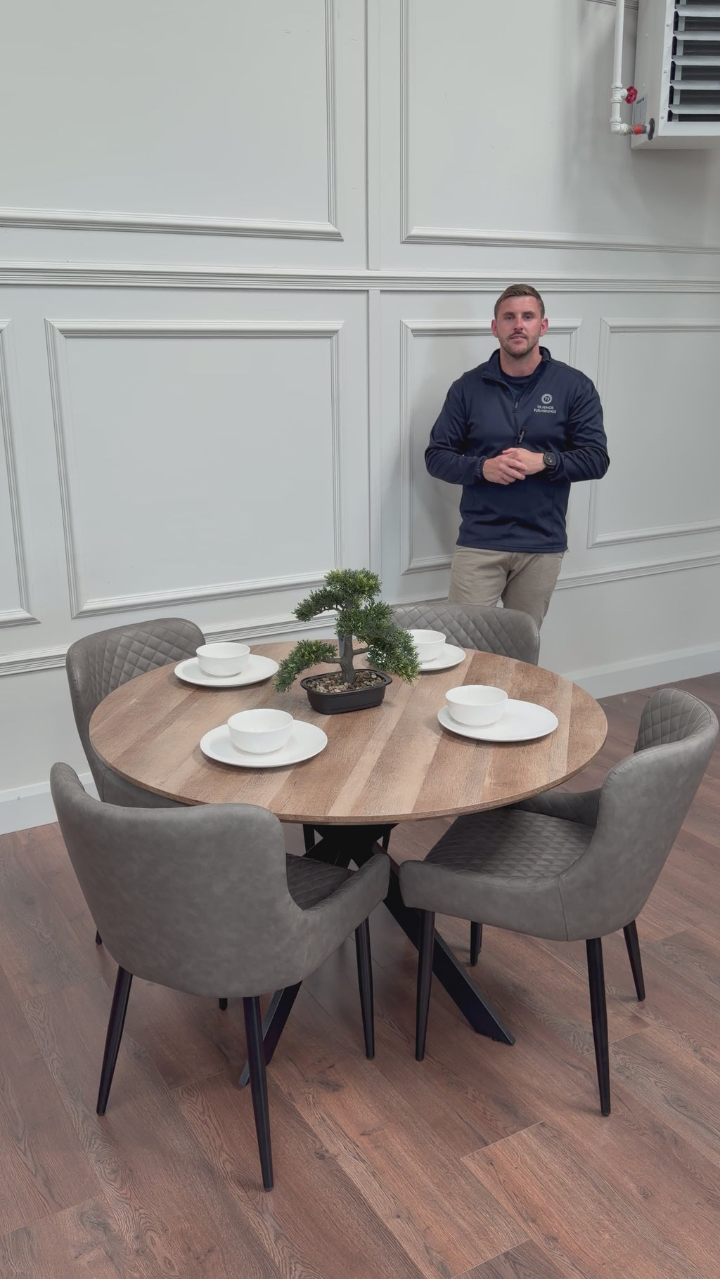 Epsom Rustic Oak 1.2m + 4 Diamond Grey PU Chairs