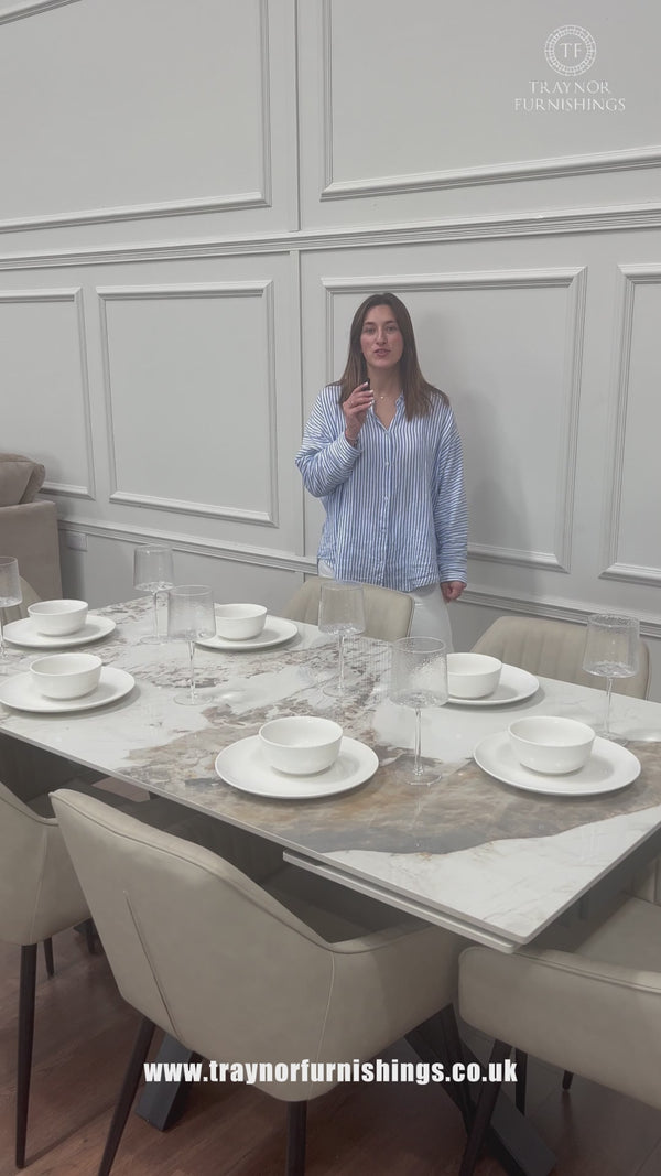 Sorrento Extending Sintered Stone Dining Set + 6 EZ Taupe Chairs