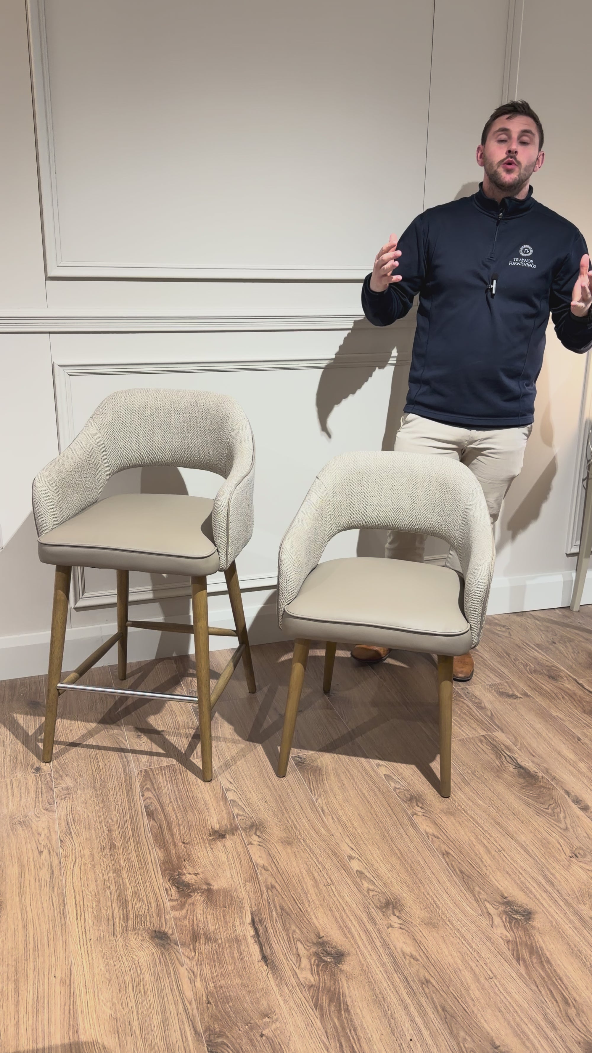 Pisa  Bar Stool - Herringbone Fabric/ Taupe Leather