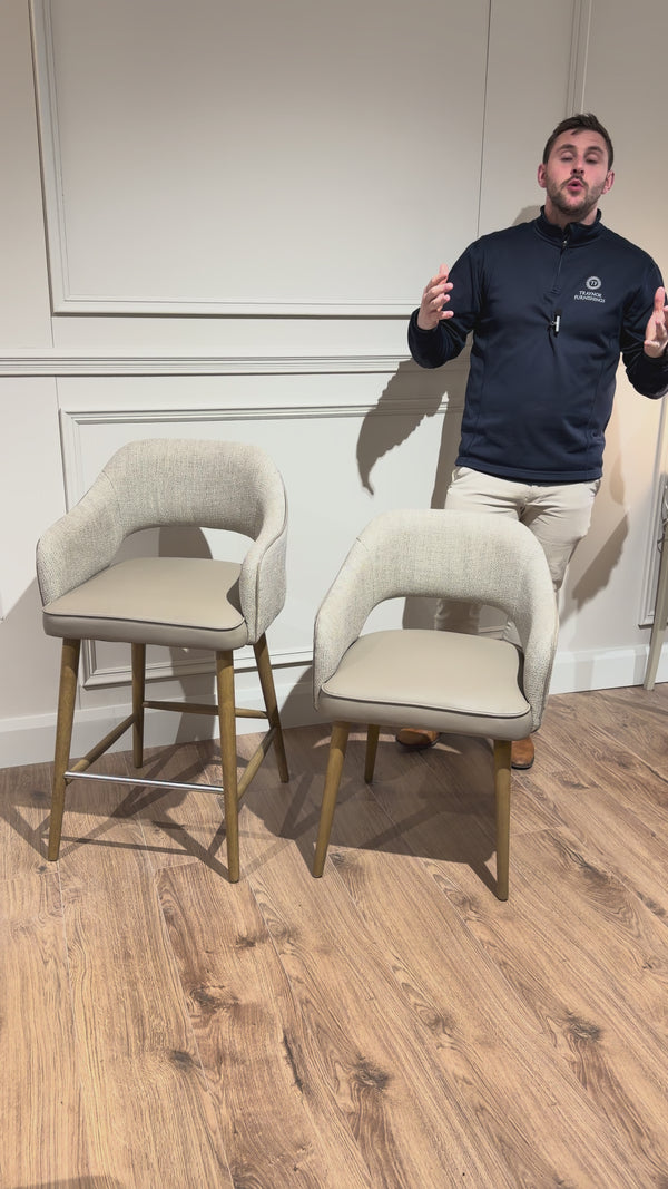 Pisa Dining Chair - Taupe Leather / herringbone Fabric