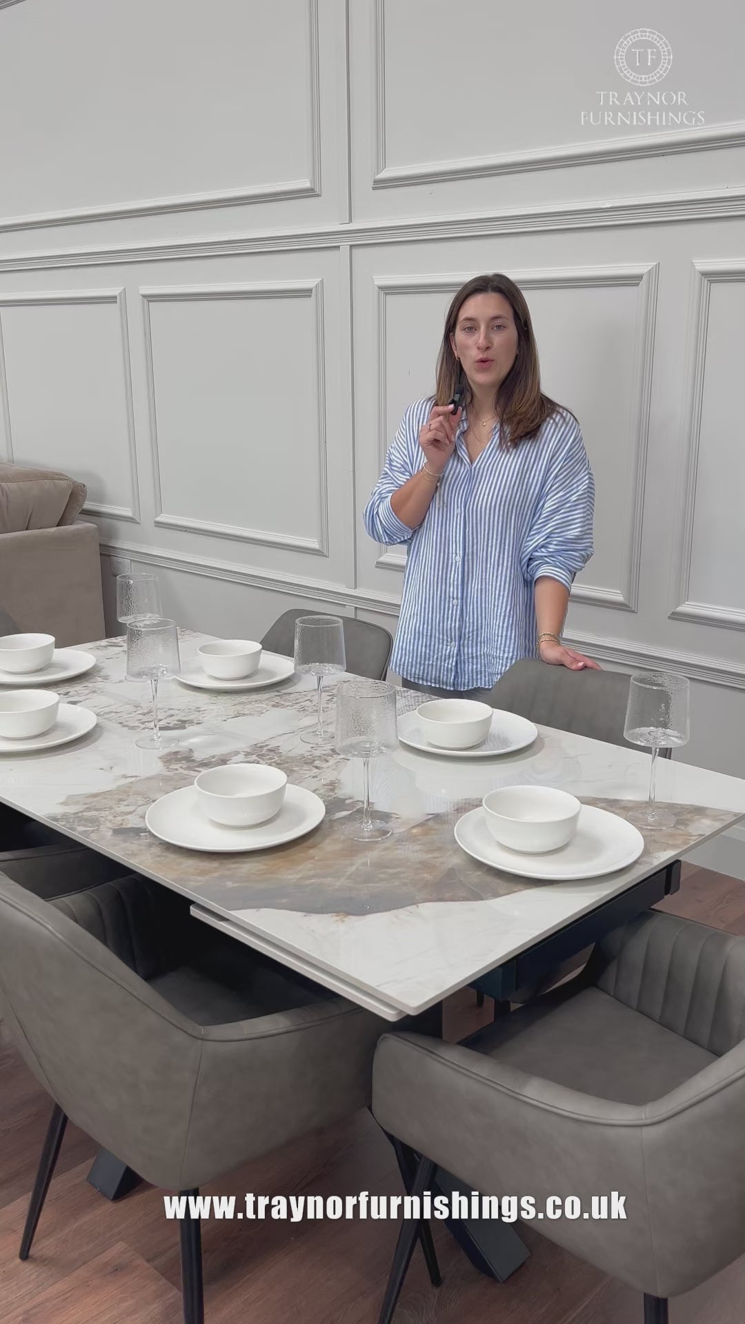 Sorrento Extending Sintered Stone Dining Set + 6 EZ Grey Chairs