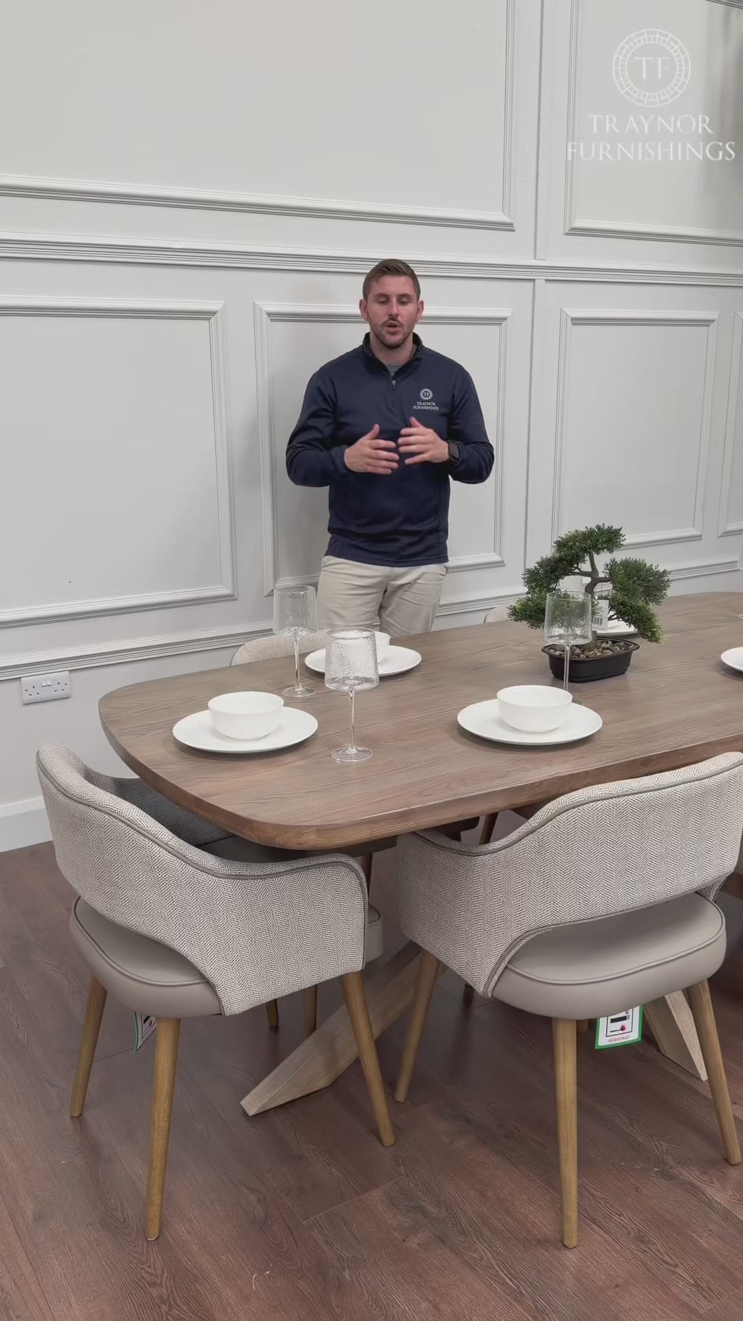 Ashley 2.1m Solid Oak Dining Set with 6 Pisa Taupe Chairs