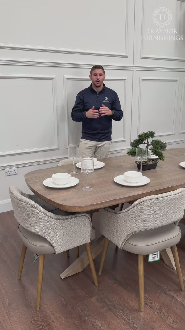 Ashley 2.1m Solid Oak Dining Set with 6 Pisa Taupe Chairs