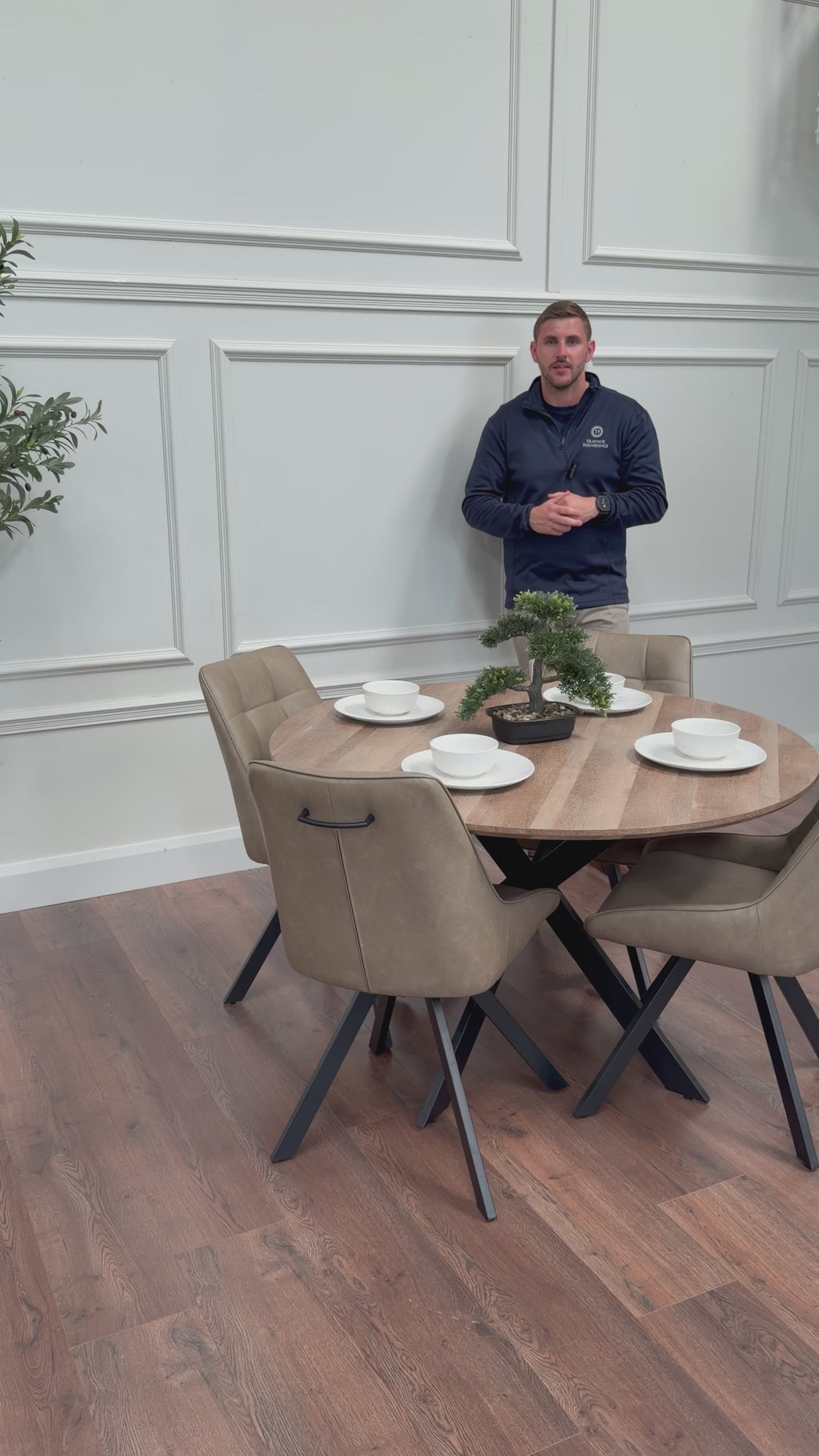 Epsom Rustic Oak 1.2m + 4 Pedro Dark Taupe PU Chairs