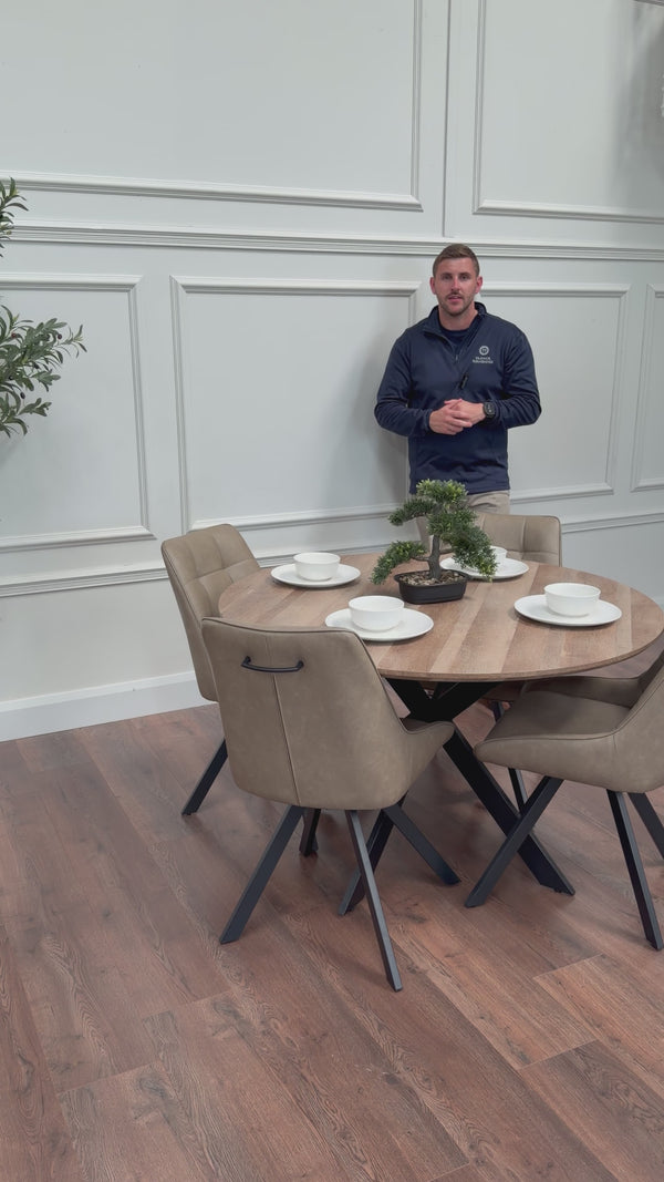 Epsom Rustic Oak 1.2m + 4 Pedro Dark Taupe PU Chairs