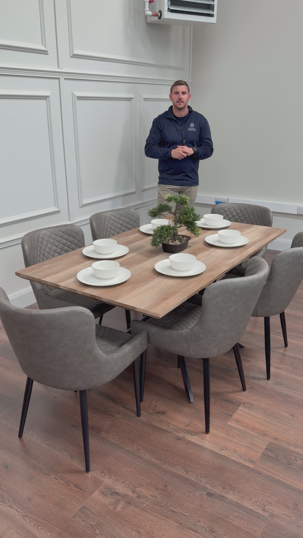 Epsom Rustic Oak 1.6m + 6 Diamond Grey PU Chairs