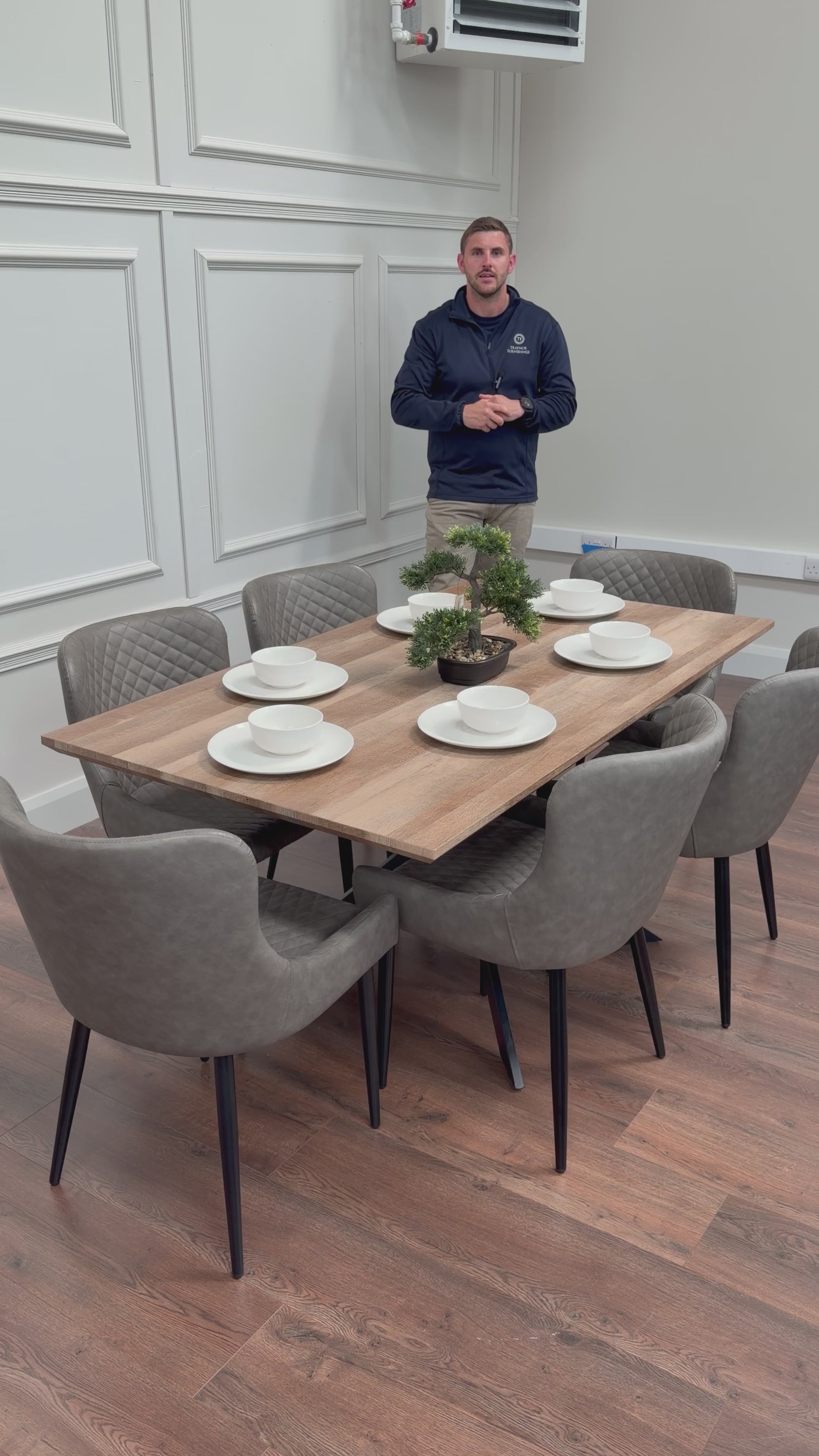 Epsom Rustic Oak 1.6m + 6 Diamond Grey PU Chairs