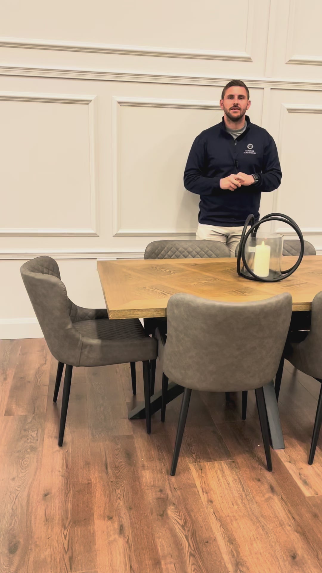 Hugo 1.6m Medium Oak Veneer+ 6 Diamond Grey PU Chairs