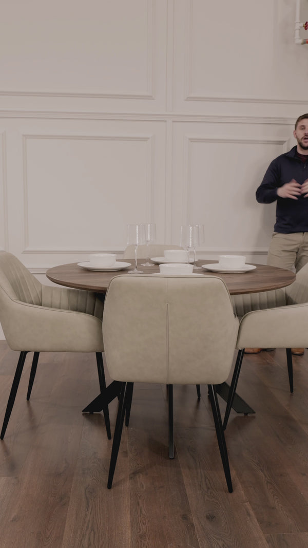 Epsom Dark Oak 1.2m + 4 EZ Taupe PU Chairs