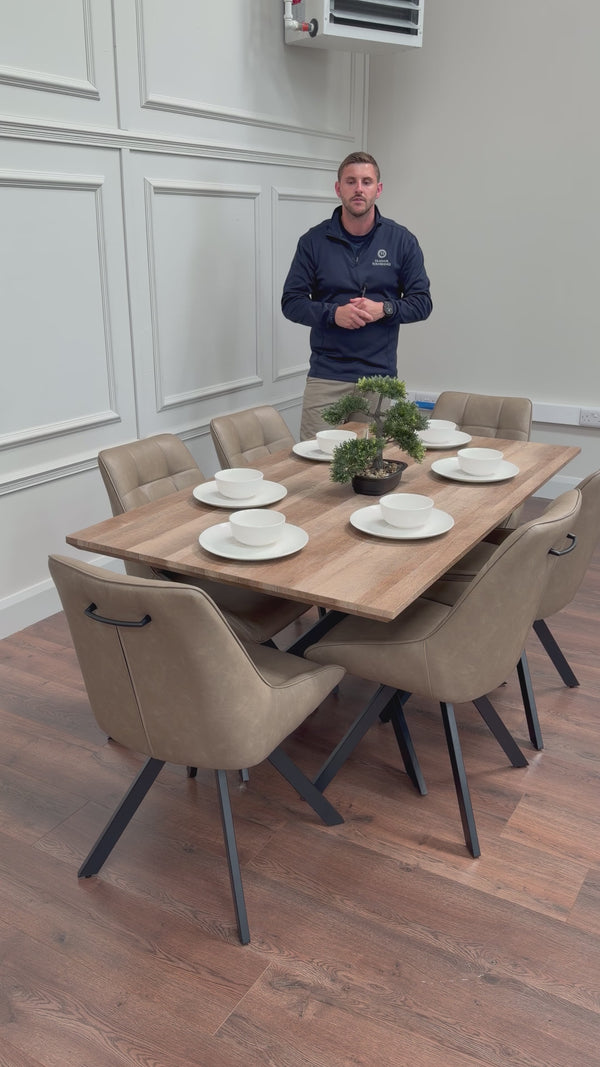 Epsom 1.6m Rustic Oak + 6 Pedro Dark Taupe PU Chairs