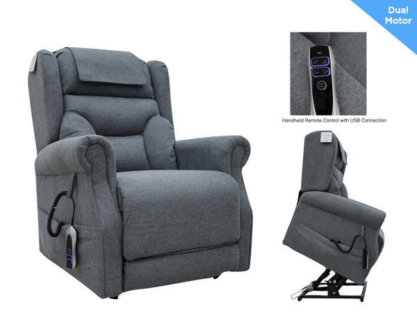 Berk lift & tilt Dual Motor Armchair - Steel Grey