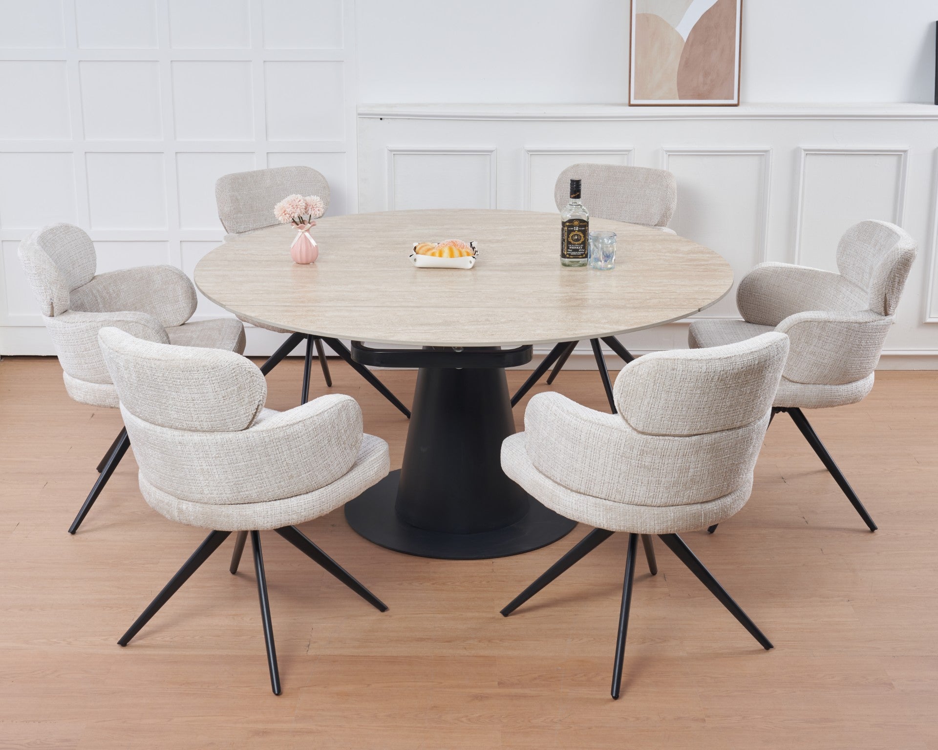 Como Swivel Extension Table + 6 Orbit Chairs