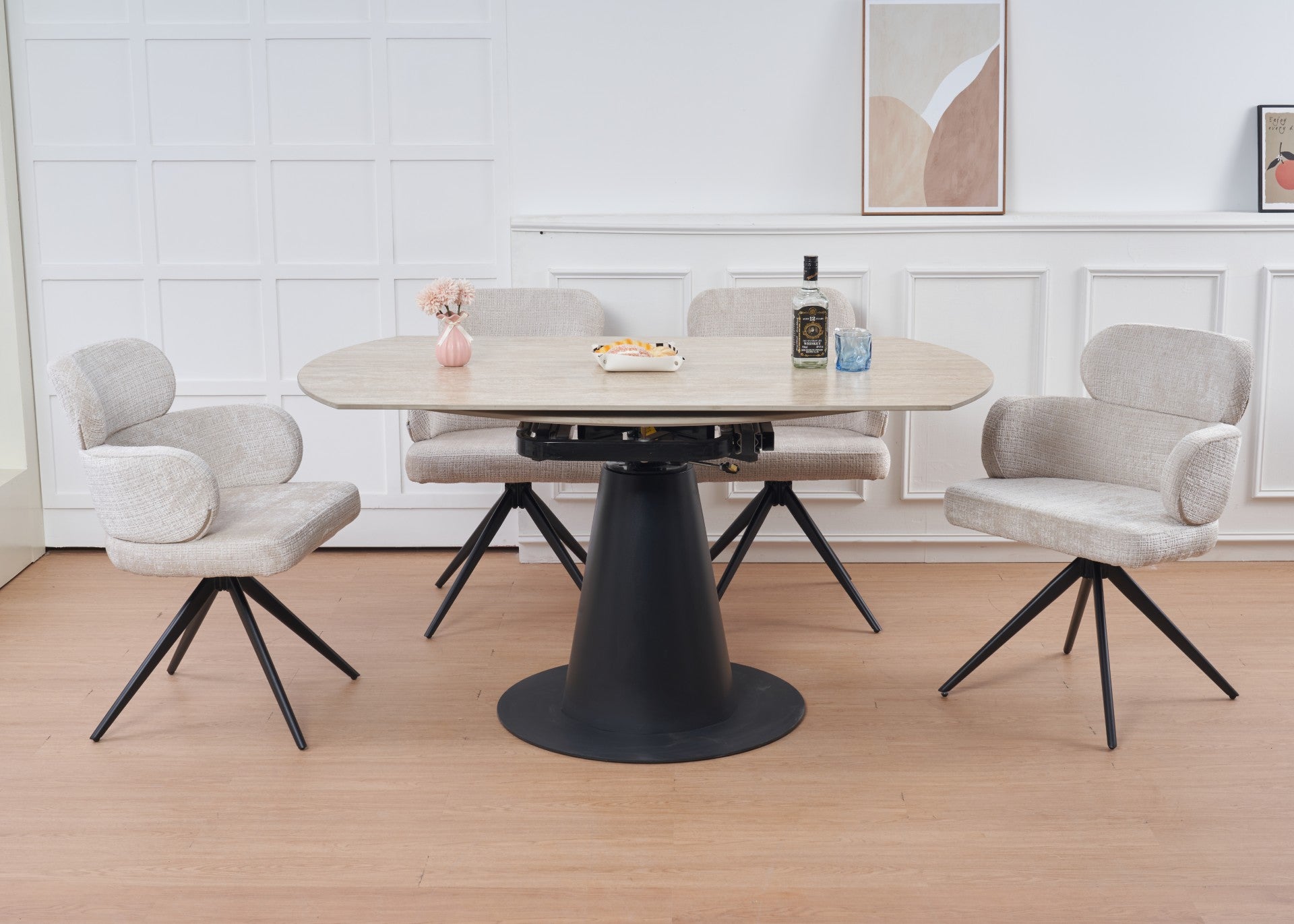 Como Swivel Extension Table + 6 Orbit Chairs