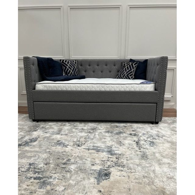 Tyler Day Bed - Grey Linen With 2 Mattresses