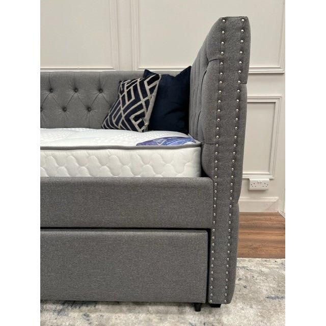 Tyler Day Bed - Grey Linen With 2 Mattresses