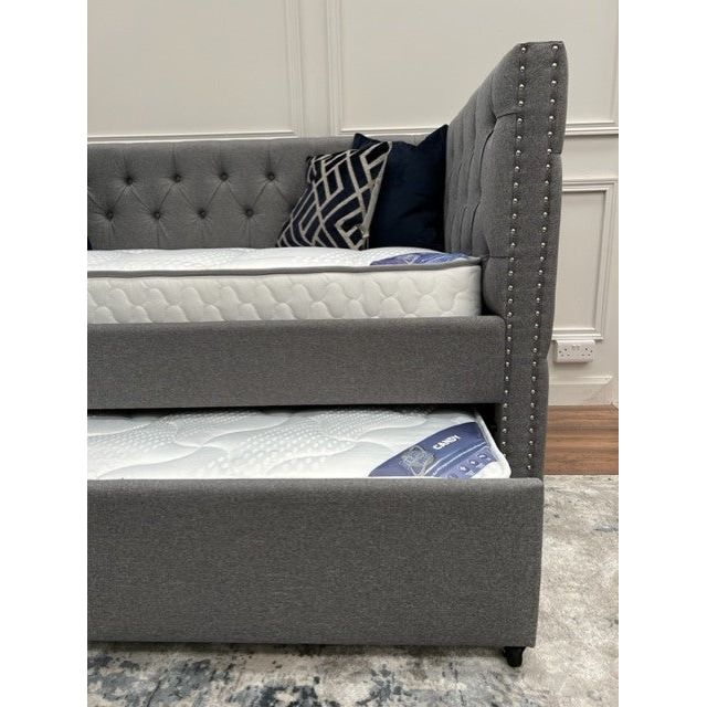 Tyler Day Bed - Grey Linen With 2 Mattresses