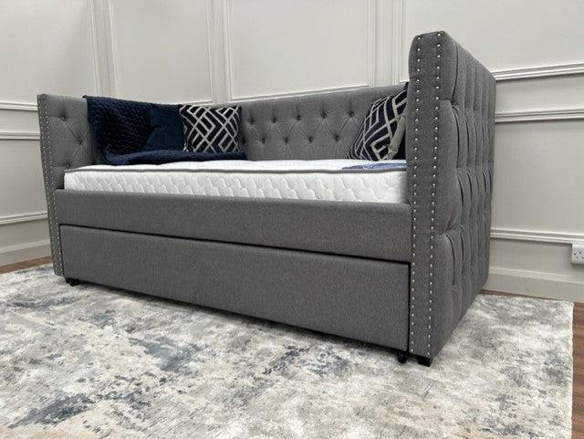 Tyler Day Bed - Grey Linen With 2 Mattresses