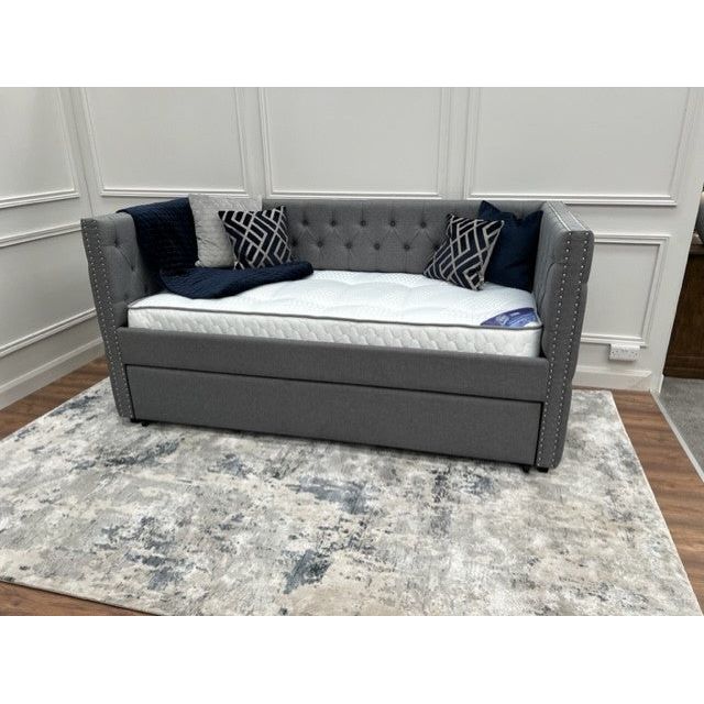 Tyler Day Bed - Grey Linen With 2 Mattresses