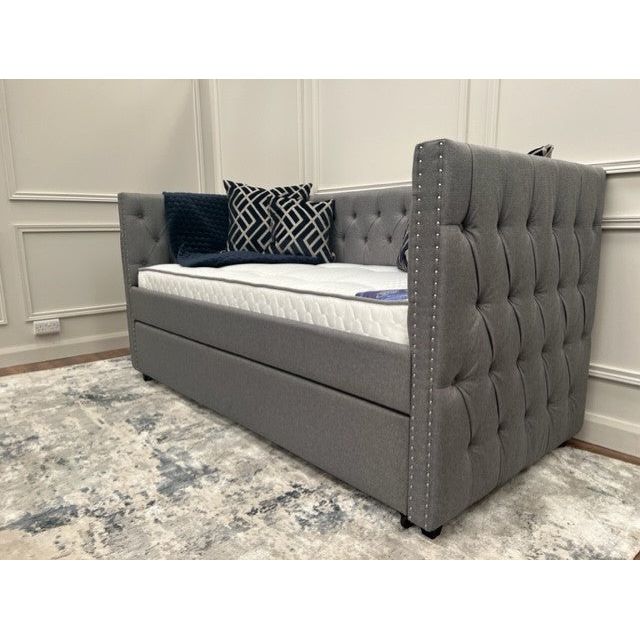 Tyler Day Bed - Grey Linen With 2 Mattresses