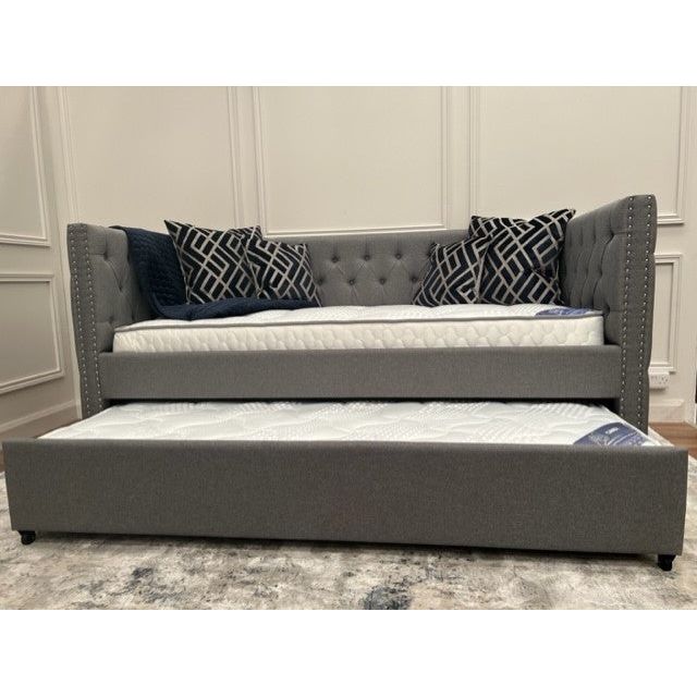 Tyler Day Bed - Grey Linen With 2 Mattresses