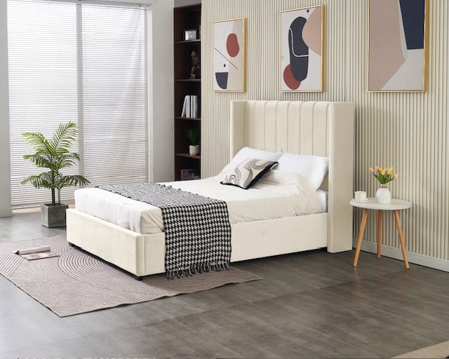 Kildare Bed  Double - Cream Velvet