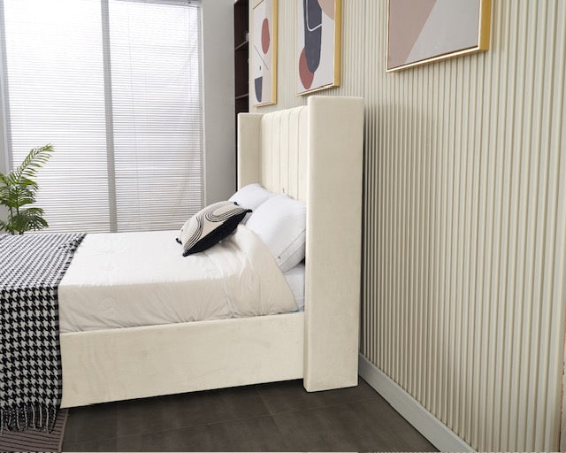 Kildare Bed  Double - Cream Velvet