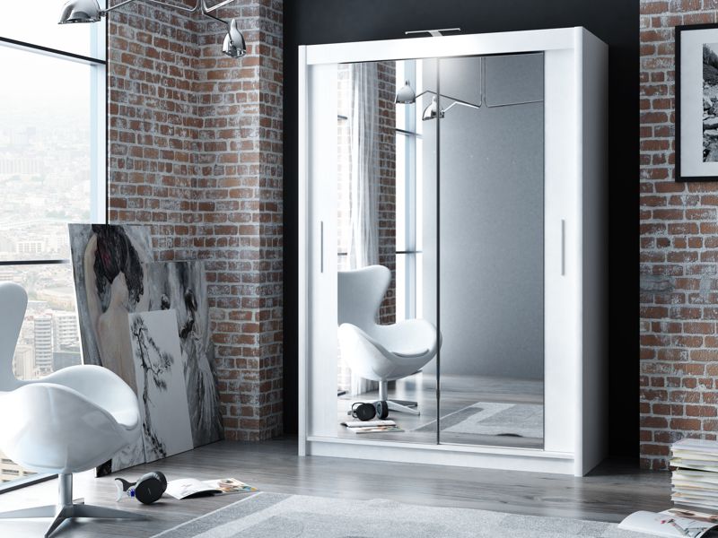 Levi 1.6m Sliding Wardrobe  - White