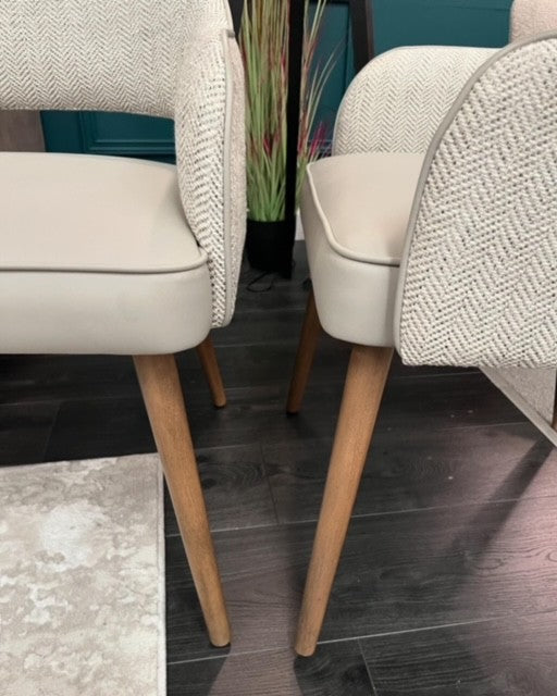 Pisa Dining Chair - Herringbone Fabric/ Leather