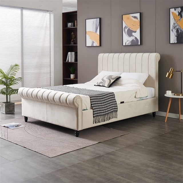 Ascot Ottoman Bed Double - Cream Velvet