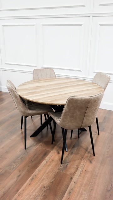 Epsom Rustic Oak 1.2m + 4 Tilly Dark Taupe Suede Chairs