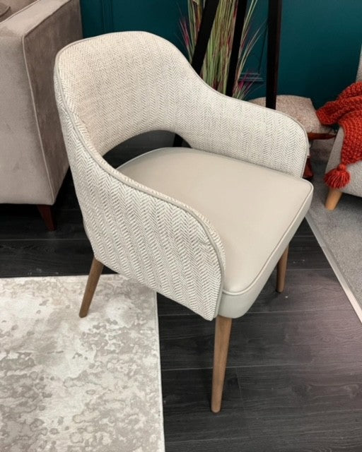 Pisa Dining Chair - Herringbone Fabric/ Leather