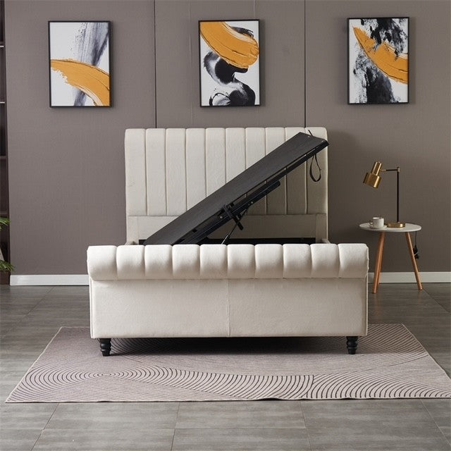 Ascot Ottoman Bed Double - Cream Velvet