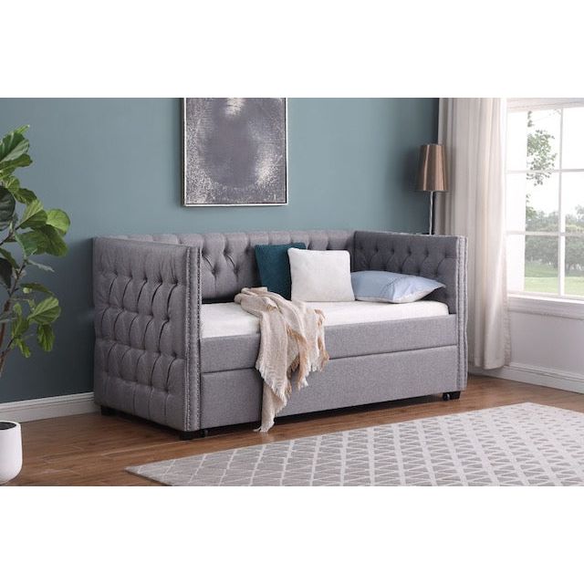 Tyler Day Bed - Grey Linen With 2 Mattresses