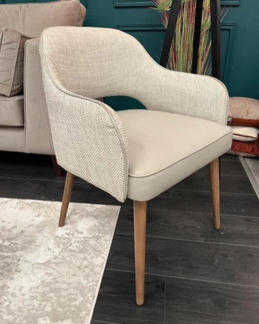 Pisa Dining Chair - Herringbone Fabric/ Leather