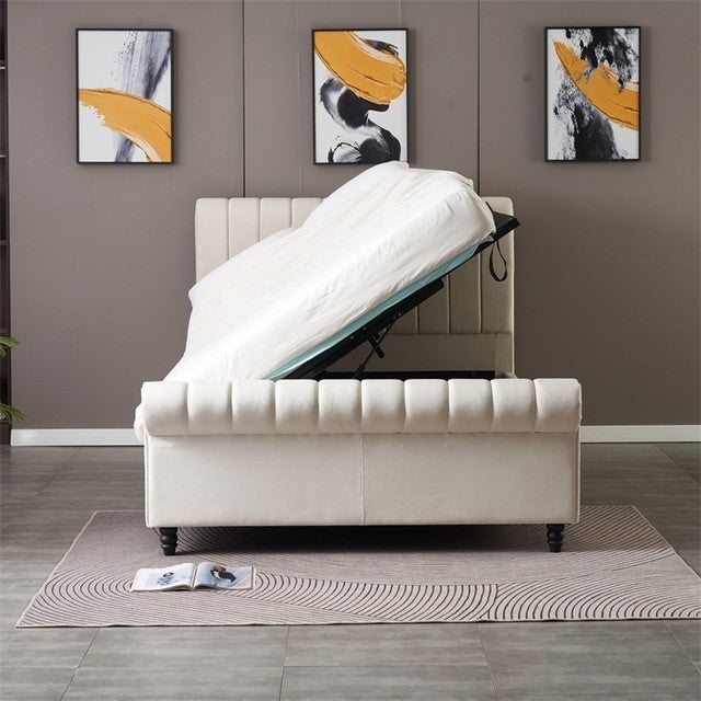 Ascot Ottoman Bed Double - Cream Velvet