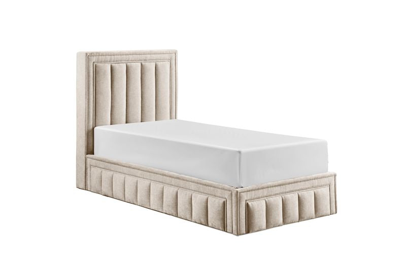 Amy Gas lift  King Size Bed Frame - Beige Fabric