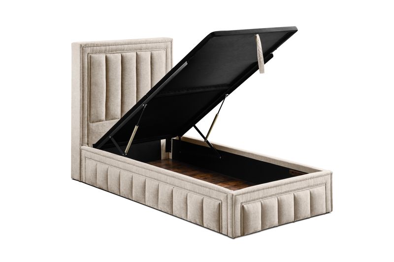 Amy Gas lift  King Size Bed Frame - Beige Fabric