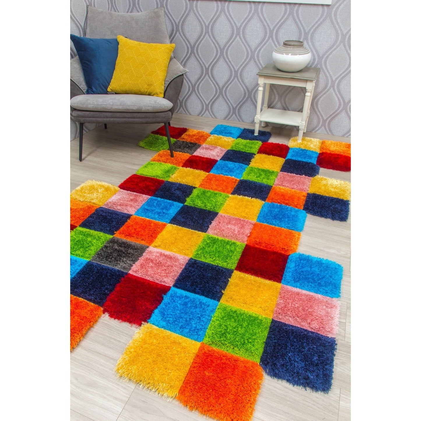 Multicolour 3D Shaggy Rug - Doodle Pixels