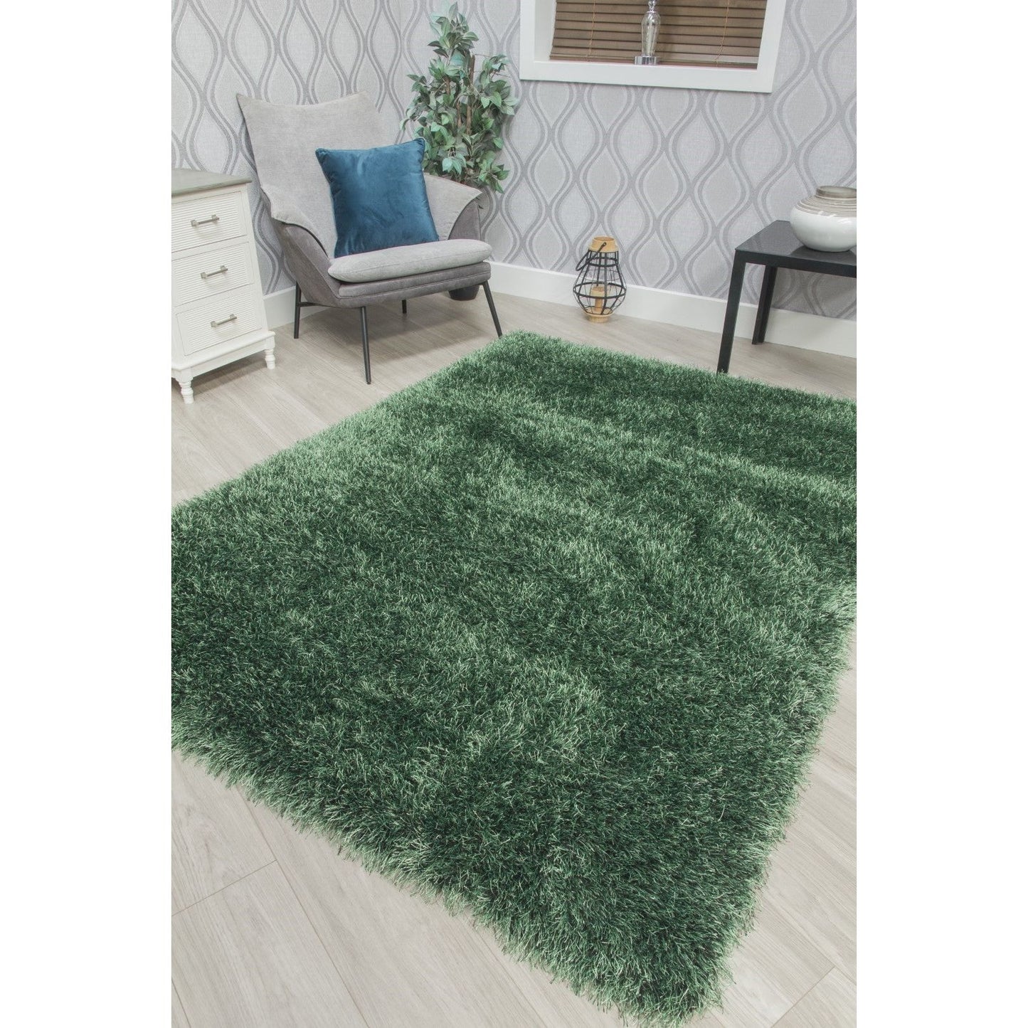 Green Shaggy Rug - Bentley