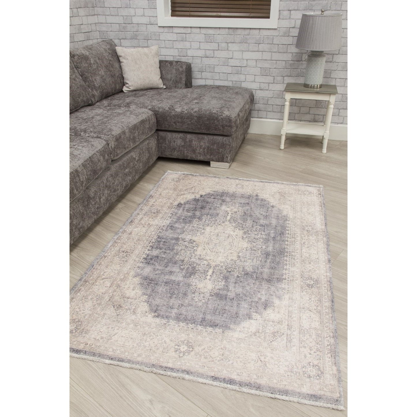 Modena Cairo Grey Cream Distressed Modern Rug