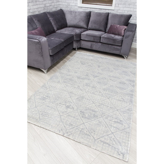 Grey Cream Abstract Rug - Rococo Quadito