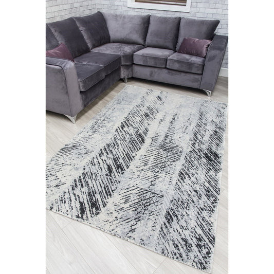 Grey Black Abstract Rug - Rococo Feathered