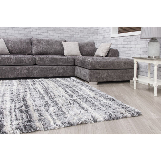 Grey Shaggy Abstract Rug - Fantasy Shimmer