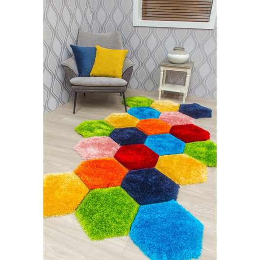 Multicolour 3D Shaggy Rug - Doodle Honeycomb