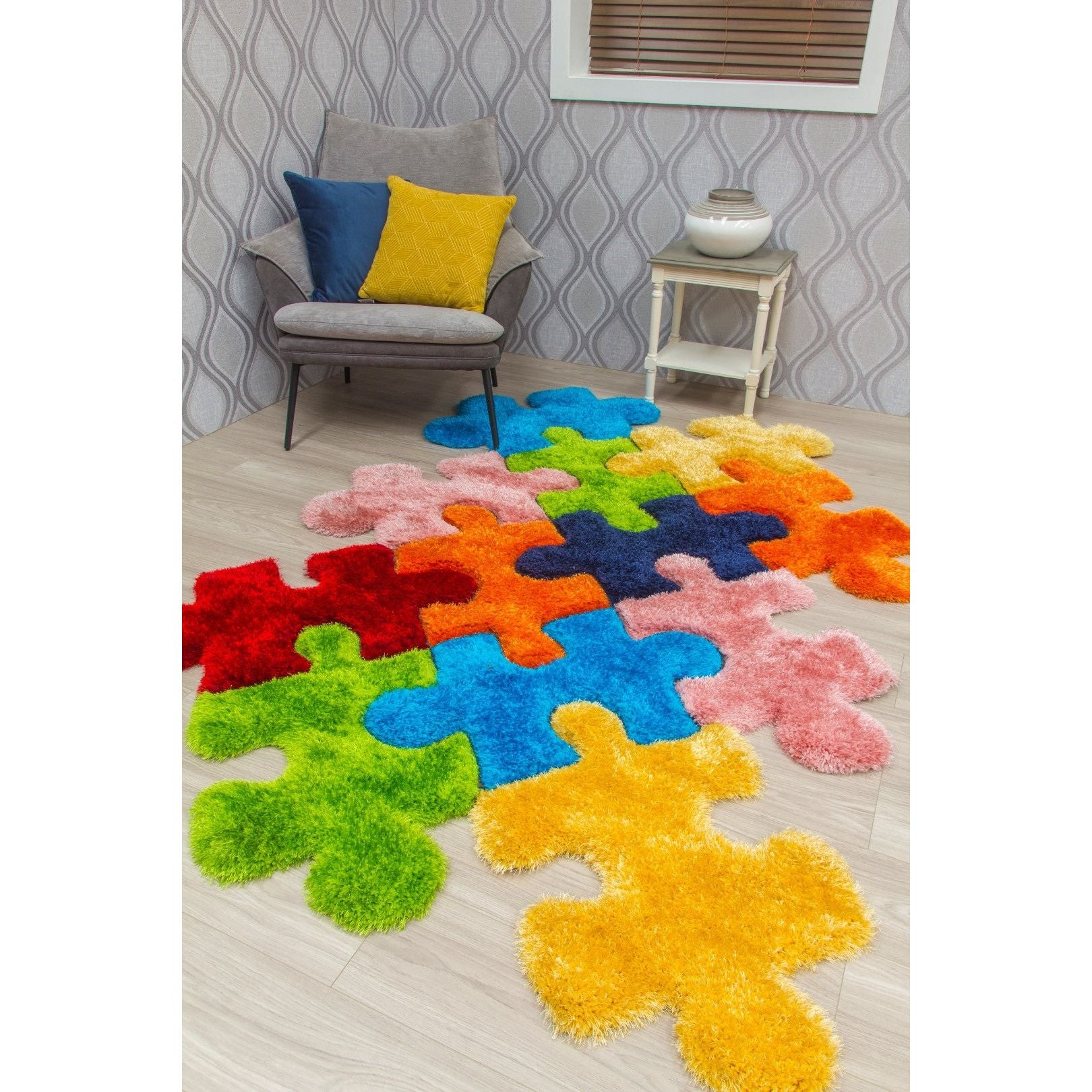 Multicolour 3D Shaggy Rug - Doodle Jigsaw