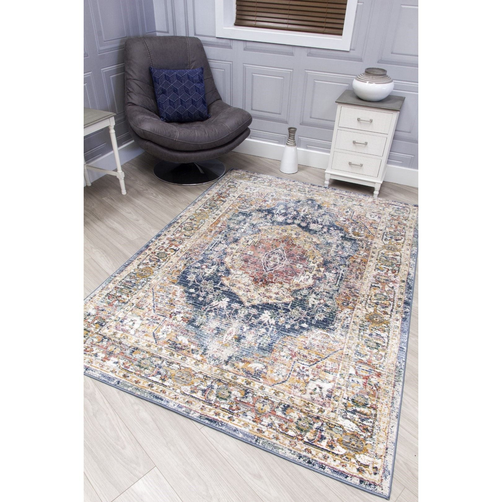 Blue Distressed Rug - Boho Medallion
