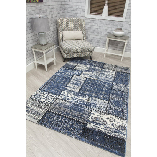 Navy Grey Patchwork Rug - Antika