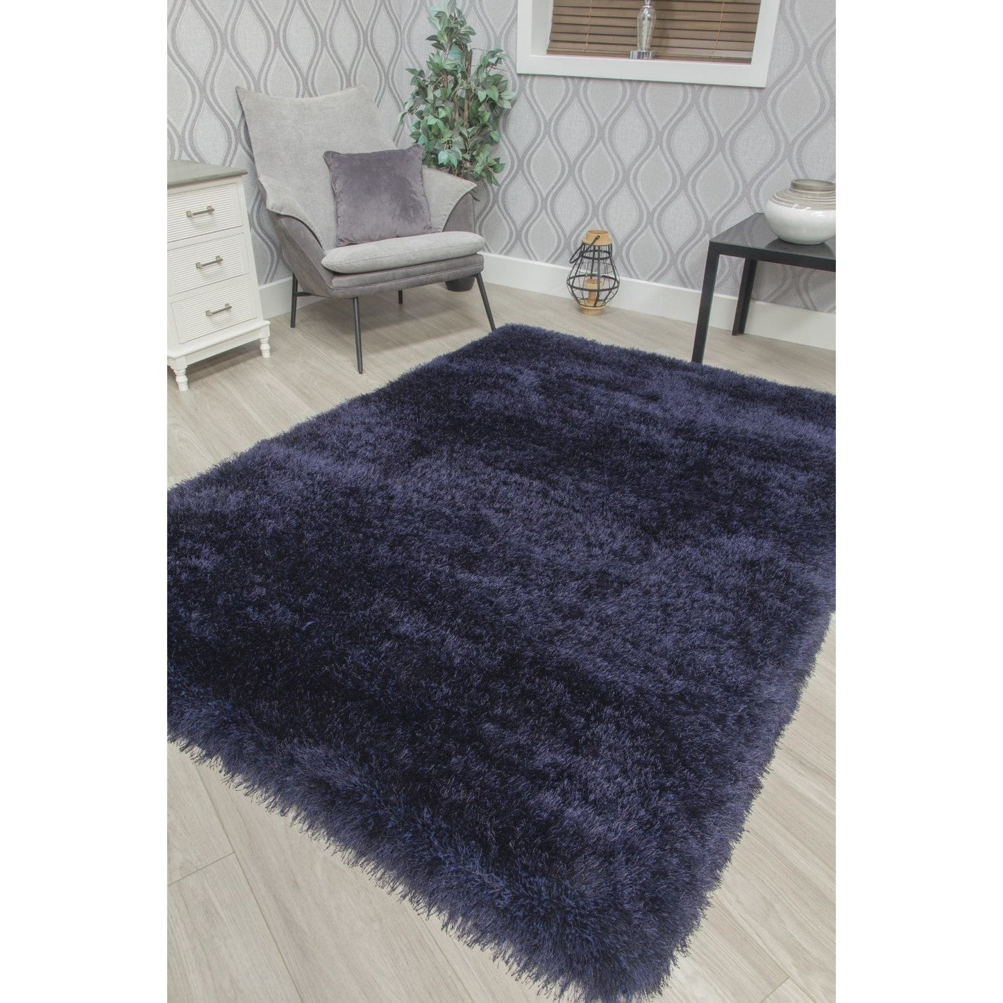 Navy Shaggy Rug - Bentley