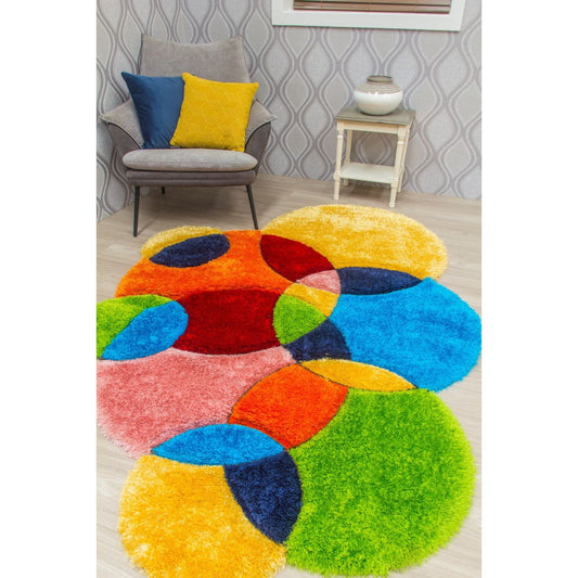 Multicolour 3D Shaggy Rug - Doodle Bubbles