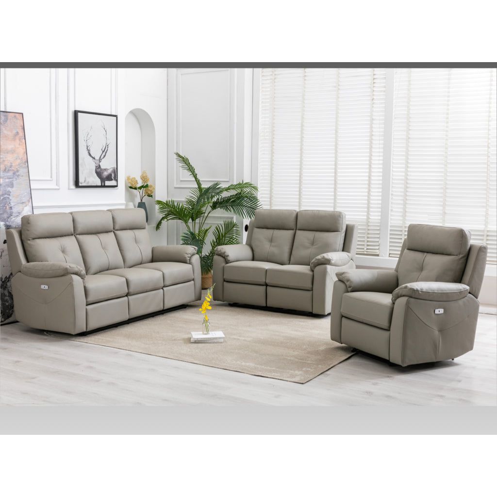 Renzo Full Leather Electric recliner Sofa Range  - Taupe